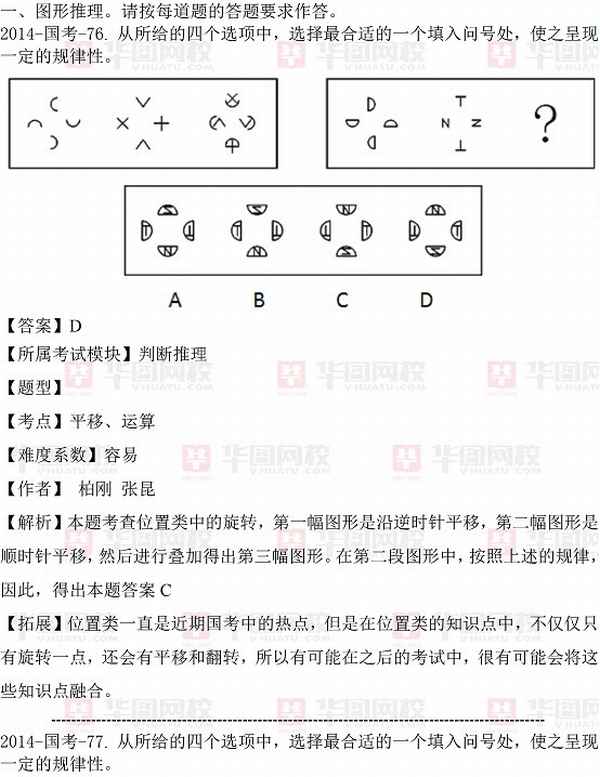 2014年國家公務(wù)員考試真題答案：判斷推理